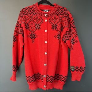 Vintage red Snowflake Dale of Norway Fair Isle Button up Sweater